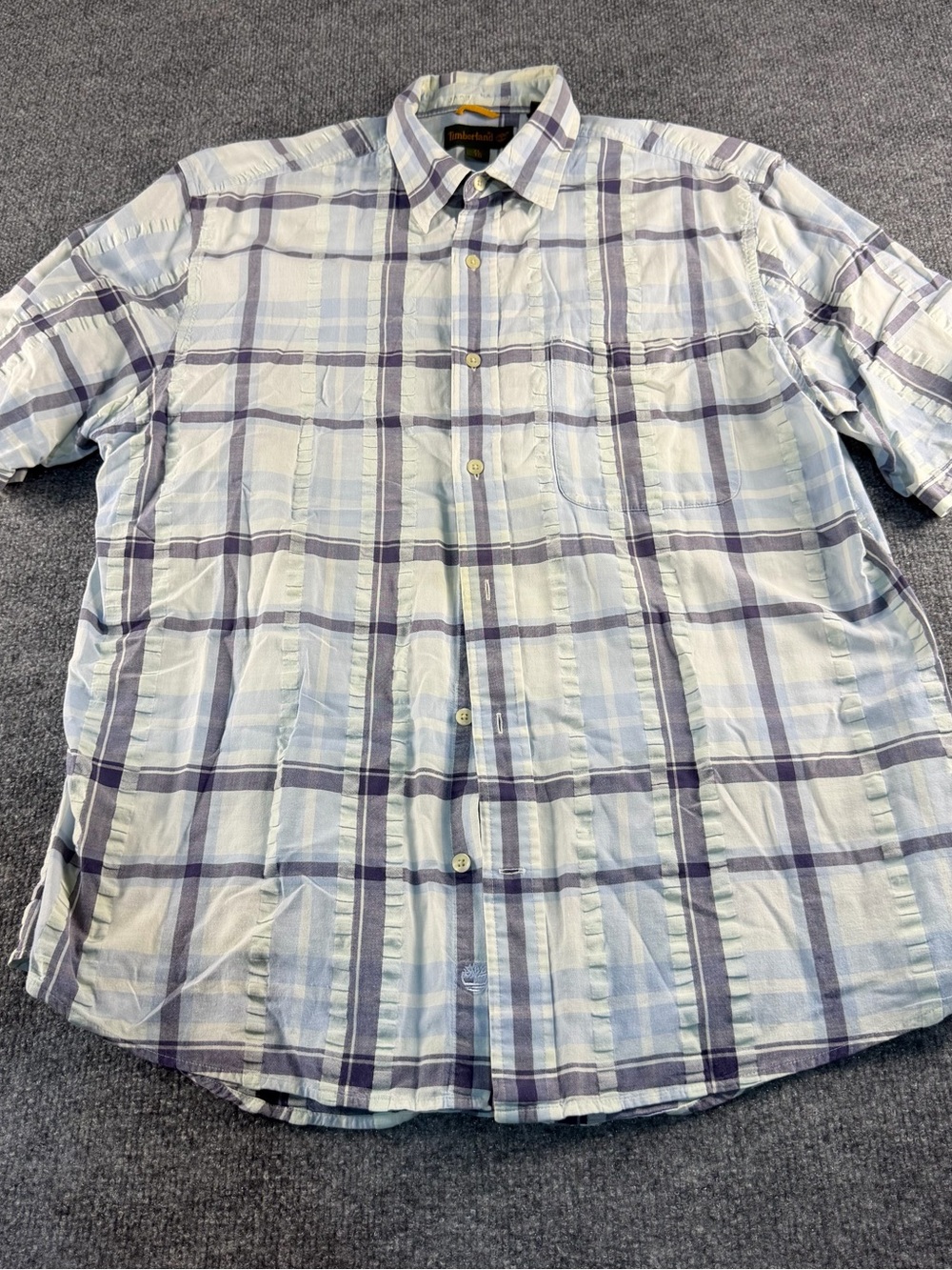 Timberland Light Blue & Navy Plaid Short-Sleeve Shirt